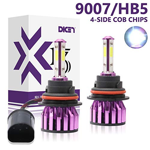 9007 HB5 LED Headlight Bulbs High Low Beam 6000K Cool White Bright 12000lm 4 Side COB Chips Car Headlamp Replacement Kit (Pack of 2, 2 Year Warranty)