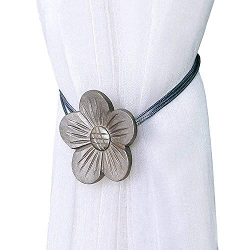 Magnetic Curtain Tiebacks, 1 Pair Vintage Curtain Buckle, Drapery Holdback Window Curtain Decorative Buckle Holder for Home Cafe Balcony (Gray)