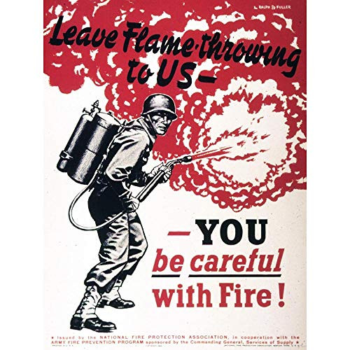 Wee Blue Coo Propaganda War WWII USA Flame Thrower Soldier Fire Unframed Wall Art Print Poster Home Decor Premium