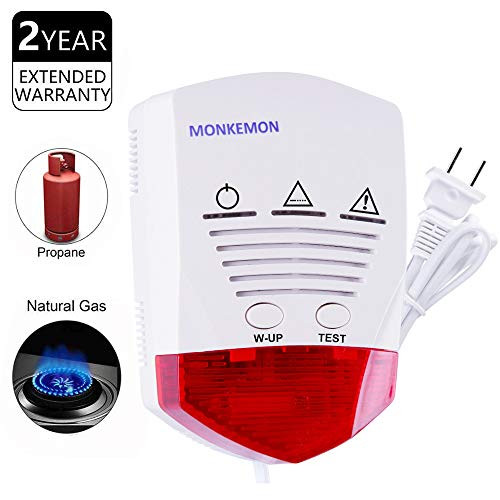Monkemon Natural Propane Gas Detector, Home Gas Alarm Sensor, Plug-in Combustible Gas Leak Tester, Monitor Combustible Gas Level: Methane, Butane, LPG, LNG, Prevent Fire Explosions (MK-GT401) 