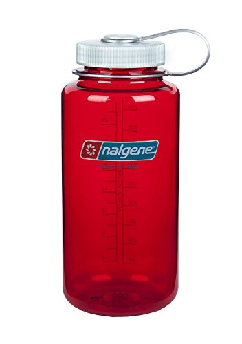 Nalgene BPA Free Tritan Wide Mouth Water Bottle, 1-Quart, 2 Count, Red/Silver