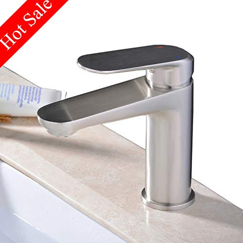 Modern Commercial Brushed Nickel Single Handle Bathroom Faucet, Laundry Hot and Cold Wate Vanity Sink Faucet With Two 3/8" Hoses