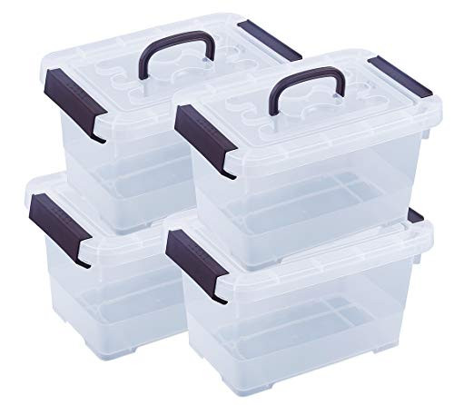 Livable 6 Quart Clear Plastic Latch Storage Box, with Black Handle/Latches/lid Storage Bin, 4-Pack