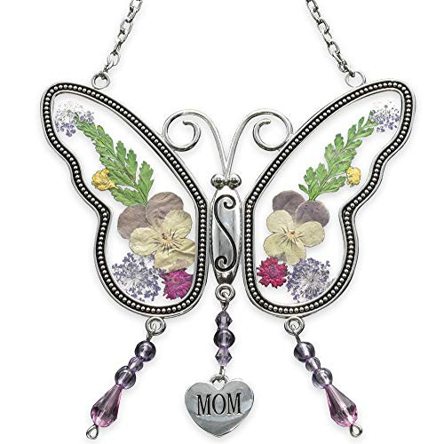 ZUER Mom Butterfly Mother Suncatcher with Pressed Flower Wings - Butterfly Suncatcher - Mom Gifts - Gifts for Mom - Gifts for Mothers - Birthday - Mothers Day