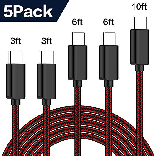 USB C Cable TNSO 5Pack (3/3/6/6/10FT) USB Type C Cable Nylon Braided Type Cable Fast Charging ?Black&Blue?-ZHU