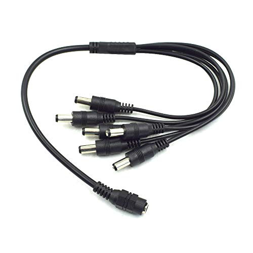 Hxchen DC Power Splitter 1 Female to 6 Male 5.5mm x 2.1mm Y Adapter Cable for CCTV Camera LED Strip Light Black - (1 Pc)