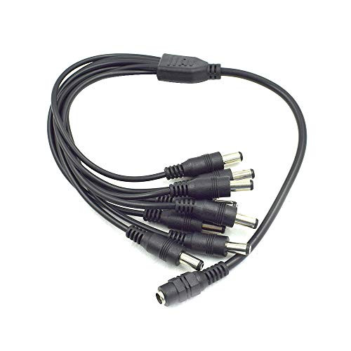 Hxchen DC 1 Female to 8 Male Output Power Splitter Cable Y Adapter for CCTV Security Cameras and LED Strip Lights Black - (1 Pc)