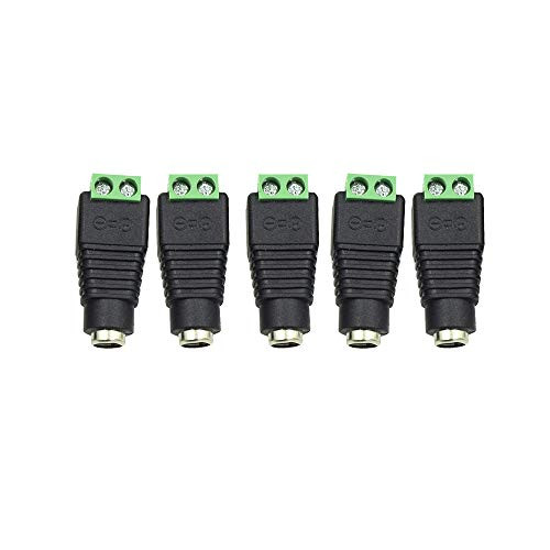 Hxchen 5.5 X 2.1mm Barrel Power 12V DC Green Female Power Jack Adapter Connector Plug for CCTV Security Camera LED Strip- (5 Pcs)
