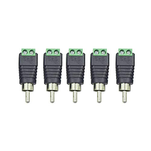 Hxchen RCA Cable Audio Adapter RCA Male Plug to AV Screw Terminal Audio/Video Speaker Wire Connectors Solderless Adapter - (5 Pcs)