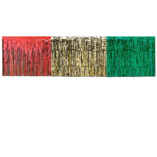 Pkgd 1-Ply FR Metallic Table Skirting (red, gold, green) Party Accessory  (1 count) (1/Pkg)