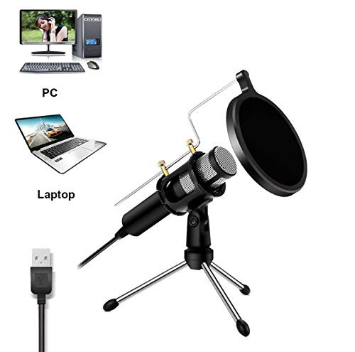 1.8M USB Microphone Computer Microphone with Dual-layer Acoustic Filter, Plug & Play Home Studio Microphone, Condenser Microphone, for YouTube/Facebook/Skype/Google Search/Podcasting/Game