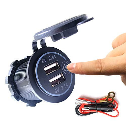 Thlevel 12V 4.2A Dual USB Charger Socket Waterproof Power Outlet with Blue LED Indicator Light & Dual Charging Ports for 12V Car RV Boat Marine Motorcycle Mobile