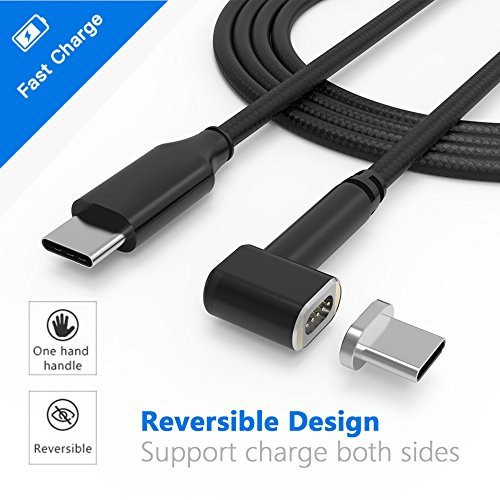 Magnetic USB C Cable 4.3A 87W Fast Charge USB C to USB C Braided Nylon Cord Compatible with MacBook Pro, Samsung S8, Dell XPS, USB C Devices. (6.6FT-Black)