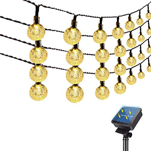 Aifulo Crystal Ball Solar String Lights Outdoor, 50 LED 7M 23ft 8 Modes Waterproof Globe Solar Fairy Lights for Patio, Lawn, Garden, Wedding, Party, Christmas Decor(Warm White)