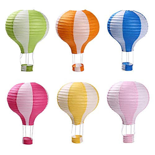 Hot Air Balloon Paper Lanterns for Wedding Birthday Engagement Christmas Party Decoration Stripe Set Pack of 6