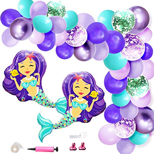 KREATWOW Mermaid Balloon Garland Arch Kit Mermaid Foil Balloons Metallic Balloons for Girls Birthday Party Baby Shower Decorations