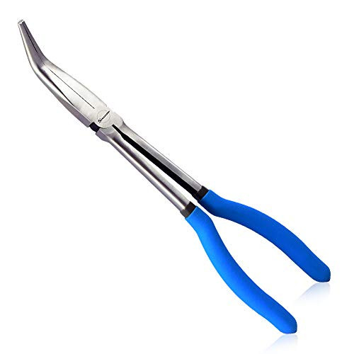 SPEEDWOX 11 Inches Long Reach 45 Degree Bent Nose Pliers Fine Needle Nose Pliers Machined Jaws Extra Long for Hard to Reach Narrow Spaces High Leverage Professional Tool