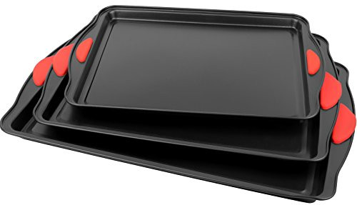 Galashield Nonstick Bakeware Set Pans 3 Piece Baking and Cookie Sheet with Silicone Handles
