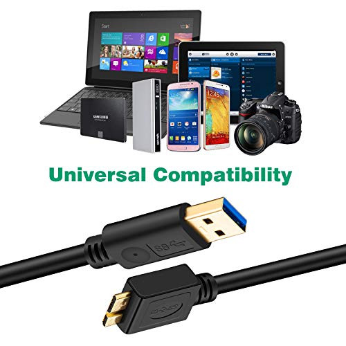 USB 3.0 Micro Cable 12Ft, Uperatre Micro USB 3.0 Cable USB 3.0 Type A Male to Micro B Cord for Samsung Galaxy S5, Note 3, Camera, Hard Drive and More Black