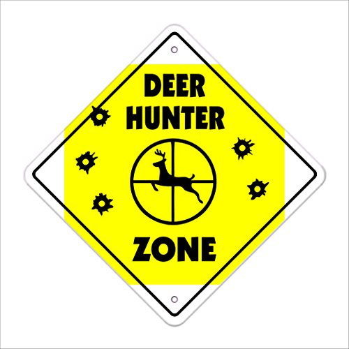 Deer Hunter Crossing Sign Zone Xing | Indoor/Outdoor | 14" Tall Plastic Sign buck hunt bow tree stand camo