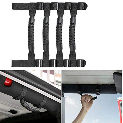 JeCar 4 x Durable Roll Bar Grab Handles for Jeep Wrangler 1955-2018 JK JL CJ YJ TJ Unlimited (Black)