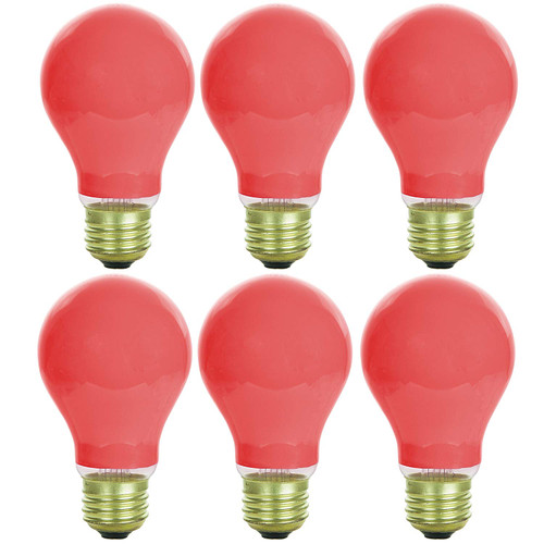 Sunlite 60A/R/6PK Incandescent Red A19 60W Light Bulbs with Medium E26 Base (6 Pack)