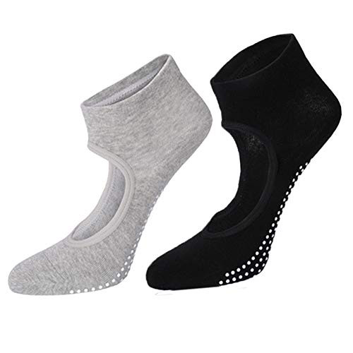 HAOYUNTE Nonskid Yoga Grippy Socks- Women's Backless Barre Socks and Pilates Socks with Grips,Pack of 2