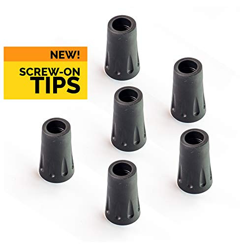 TrailBuddy 6-Piece Pack Replacement Rubber Tips for Trekking Poles - Threaded Screw-on Pole Tip Protectors Fits Most Standard Hiking Poles - 11mm Hole Diameter - Shock Absorbing, Adds Grip & Traction