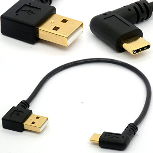 BSHTU Angled USB C Cable Extension Gold Plated 90 Degree Type C to USB 2.0 Left Angle Male Adapter Data Sync Charging USB-C Cord (90° Type C-2.0 Left)