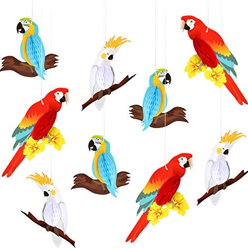 9 Pieces Luau Tropical Birds Parrot Honeycomb Party Paper Honeycombs Hawaiian Summer Party Hanging Decorations Beach Wedding Birthday Favor