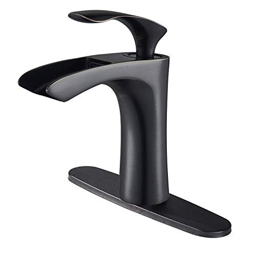 Senlesen Deck Mount Waterfall Spout Single Handle Bathroom One Hole Sink Faucet Oil Rubbed Bronze