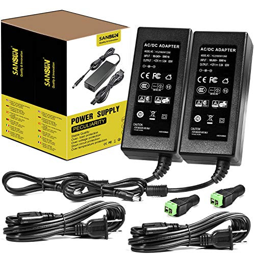 12V 5A Power Supply for LED Strip Lights, 60W Power Adapter, 120V AC to 12V DC Transformer (2 set)