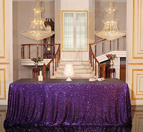 PartyDelight Sequin Tablecloth, Wedding, Sweetheart, Christmas Tree, Rectangular, 48"x72", Purple