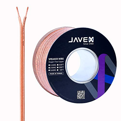 JAVEX Speaker Wire 12-Gauge AWG [Oxygen-Free Copper 99.9%] Cable for Hi-Fi Systems, Amplifiers, AV receivers and Car Audio Systems, 50FT