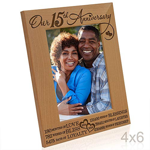 Kate Posh - Our 15th Anniversary Engraved Natural Wood Picture Frame - 15 Years of Marriage 2004 Through 2019, Fifteen Years Together, Wedding for Husband & Wife (4x6 Vertical) Kate Posh - Our 15th Anniversary Engraved Natural Wood Picture Frame - 15 Years of Marriage 2004 Through 2019, Fifteen Years Together, Wedding for Husband & Wife (4x6 Vertical)