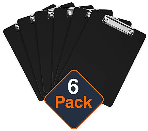 Plastic Clipboards (Set of 6) Multi Pack Clipboard (Black) Strong 12.5 x 9 Inch | Holds 100 Sheets! Acrylic Clipboards with Low Profile Clip | Cute Clip Boards Board Clips