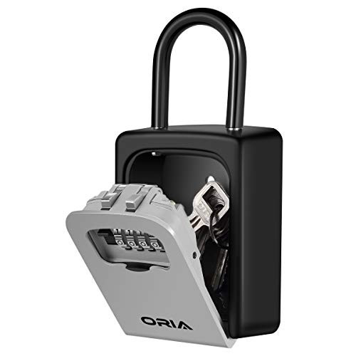 ORIA Key Storage Lock Box, Wall Mounted Key Lock Box, Key Safe Box Weatherproof 4 Digit Combination, 7 Keys Capacity with Removable Shackle for Indoors and Outdoors, 6.73inch