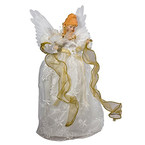 Kurt Adler 14-Inch Fiber Optic Ivory and Gold Animated Angel Treetop Kurt Adler 14-Inch Fiber Optic Ivory and Gold Animated Angel Treetop
