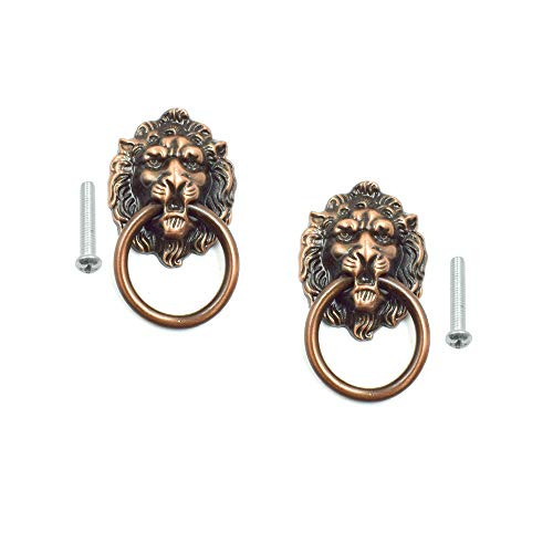 Cyful Lion Head Dresser Drawer Cabinet Door Ring Lion Head Pull Handle Knob Copper Tone - (2 Pcs?