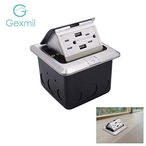Pop Up Floor Outlet Covers Box 15 Amp Dual USB 4.2A TR Receptacle Outlet (Silver)
