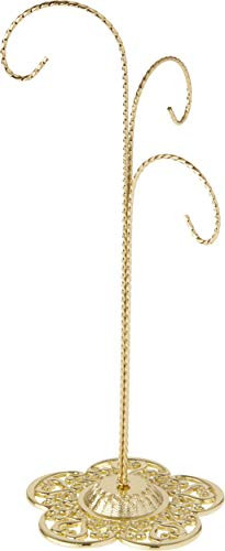 Bard's Filigree Three Arm Gold Ornament Stand, 12.75" H x 5" W x 5" D