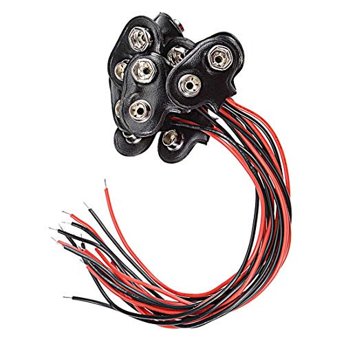 QMseller 10pcs DC 9V Battery Clip T-Type Soft Buckle Connector Lead Wire 15cm Length