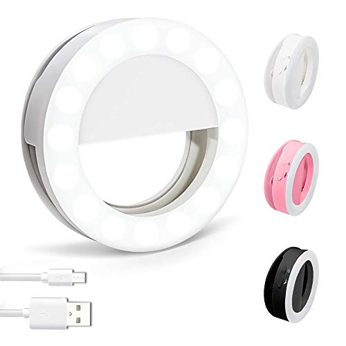 Selfie Ring Light with Adjustable Brightness 36 LED Light, USB Rechargeable Portable Selfie Ring Circle for Phone Camera Photography Video with USB Charging Line (White)