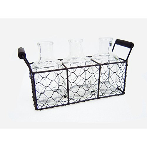 Cheung's 15S003BR Rectangular Wire Basket with 3 Glass Jars, Brown