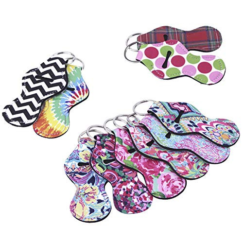 10 Pieces Neoprene Chapstick Holder Keychain Lipstick Holder Keychains Chapstick Key Chain Holder, 10 Different Vibrant Prints Lip Blam Keychain