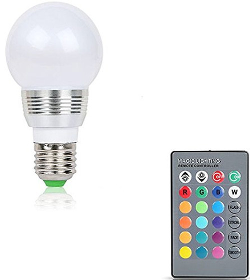 iMounTEK E27 Standard Screw Base 16 Color Changing 3W RGB LED Light Bulb with IR Remote Control