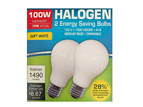 Halogen 2 Energy Saving Bulbs - Soft White (120V, A19, 1490 Lumens, 100W = 72W)
