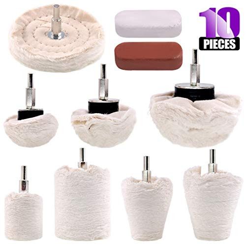 Swpeet 10Pcs Buffing Polishing Wheels with Polishing Compounds Kit, White Flannelette Polishing Mop Wheel Cone + Column + Mushroom + T-Shaped Polishing Wheel Grinding Head with 1/4 Handle Swpeet 10Pcs Buffing Polishing Wheels with Polishing Compounds Kit, White Flannelette Polishing Mop Wheel Cone + Column + Mushroom + T-Shaped Polishing Wheel Grinding Head with 1/4 Handle