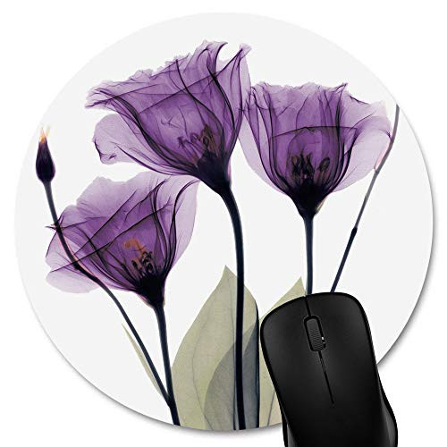Knseva Round Mouse Pad, Abstract Purple Flowers Lavender Hope Vintage Floral Sketch Art Circular Mouse Pads Custom