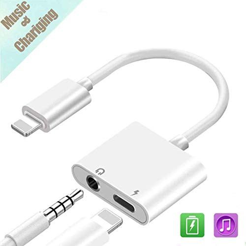 Headphones Jack Adapter for iPhone 8 Charger 3.5mm Adaptor Dongle Earphone Convertor for iPhone 7/ X/XS MAX/XR/ 8Plus/ 7Plus,2 in 1 Music Accessories Cables Charger & Aux Audio Support iOS 12 -White